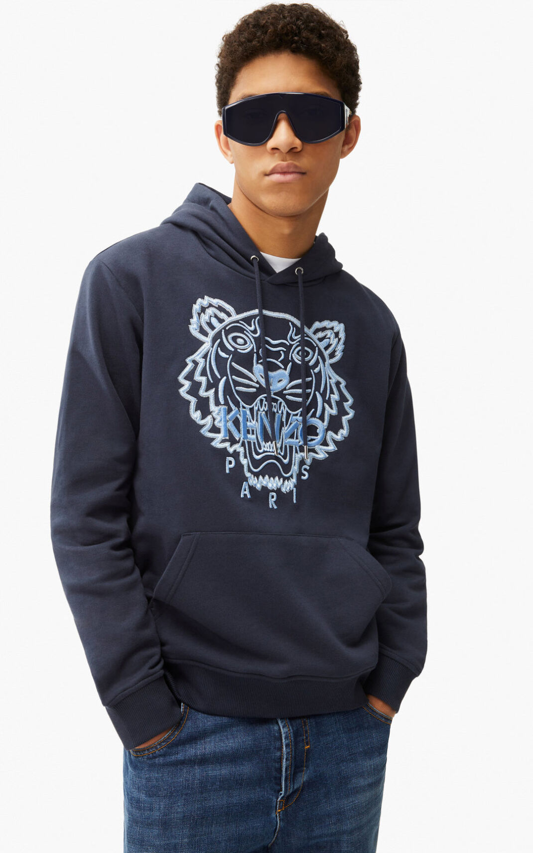 Kenzo Tiger Sudaderas Con Capucha Hombre Azules Negras | 5048627-OP